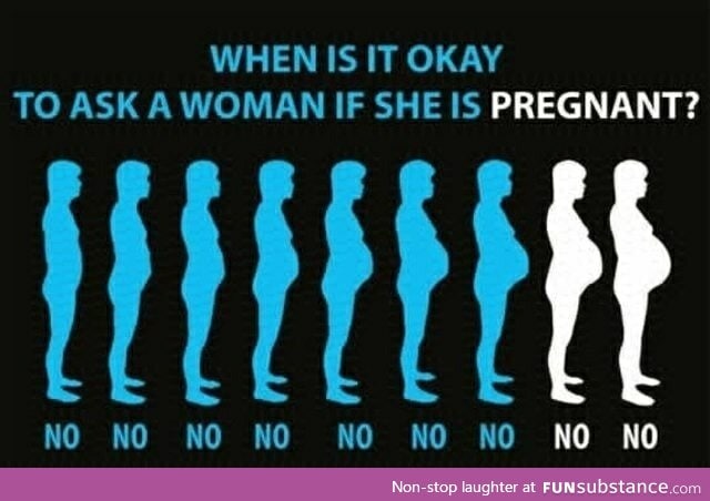 When is it okay to ask if a woman's pregnant?