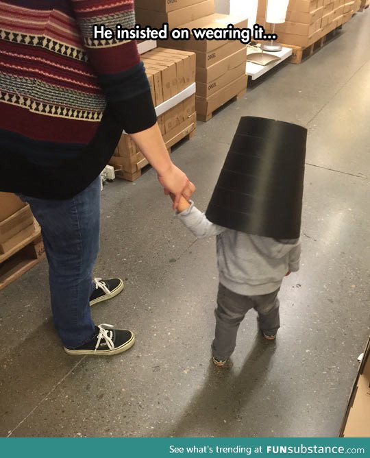He feels safe with a bucket in his head