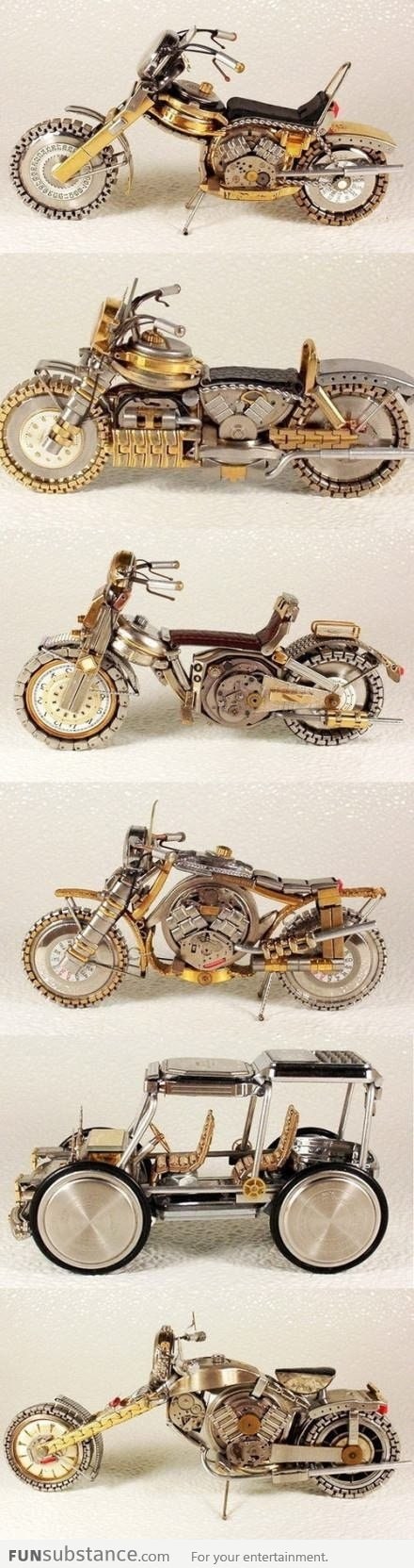 Motorcycle made of waste watches