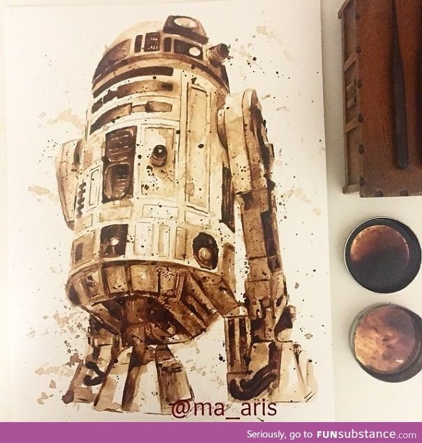 R2-D2 drawn with coffee