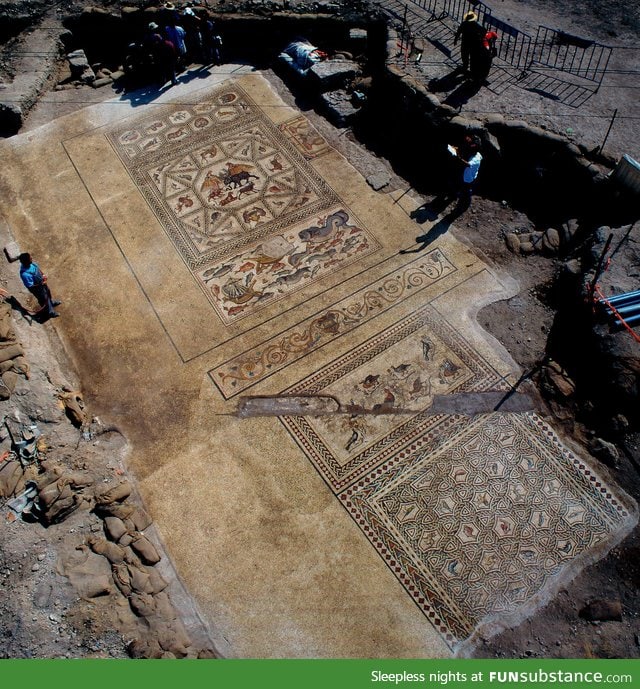 Ancient Roman mosaic unearthed in Lod, Israel. 1700 years old