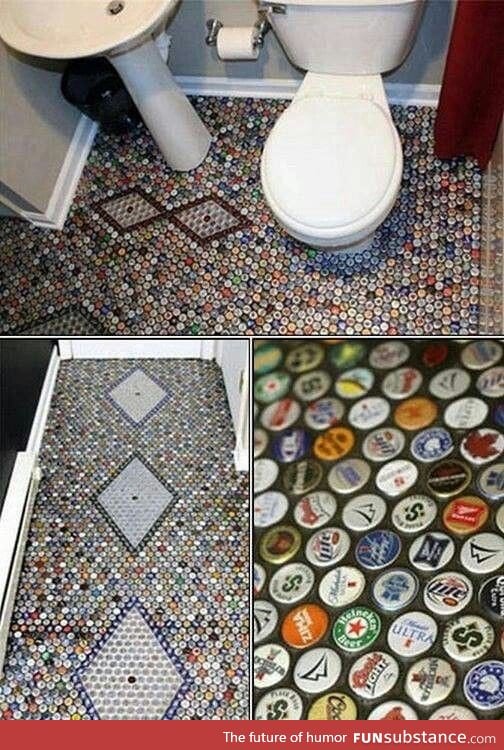 Bathroom Floor Made Out of Bottle Caps