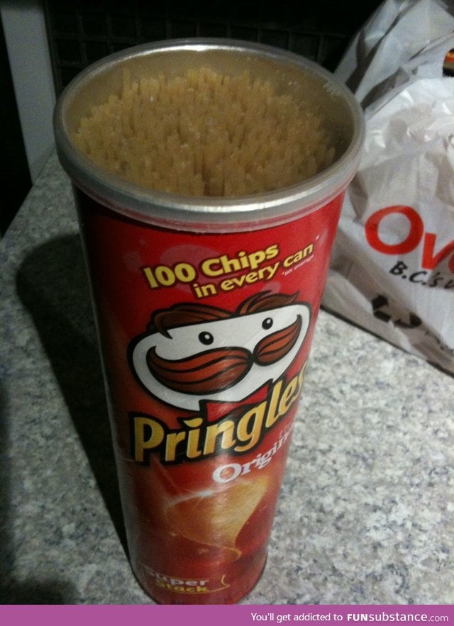 Note: Spaghetti fits perfectly in a Pringles can