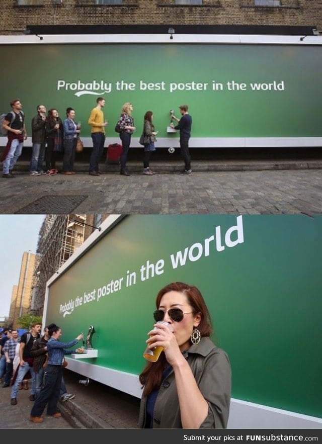 A Carlsberg poster that dispenses free beer