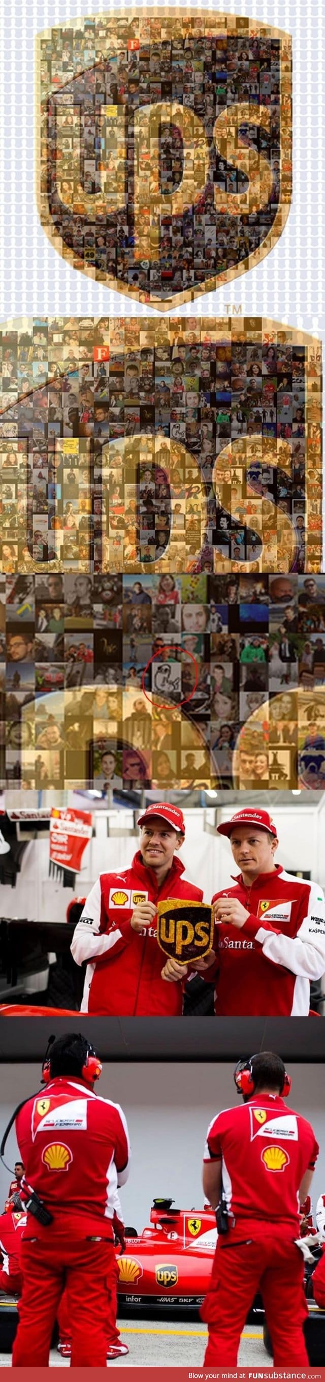 UPS shield. The mosaic that was built from images fans sent. To be posted on F1 Ferrari