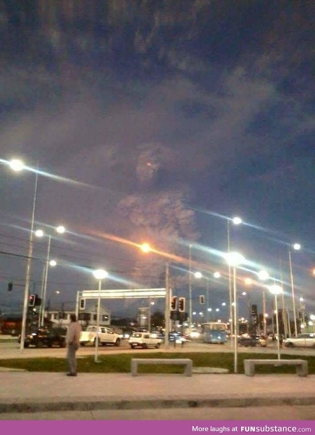 My friend took this pic in Chile, when the volcano was erupting. Looks very eerie