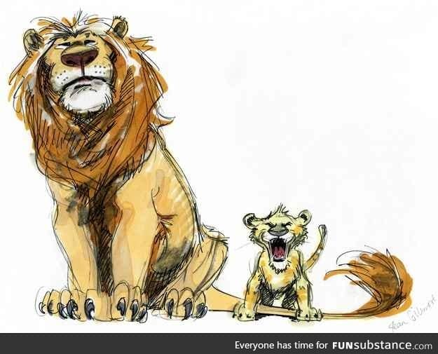 Early sketch of Mufasa and Simba