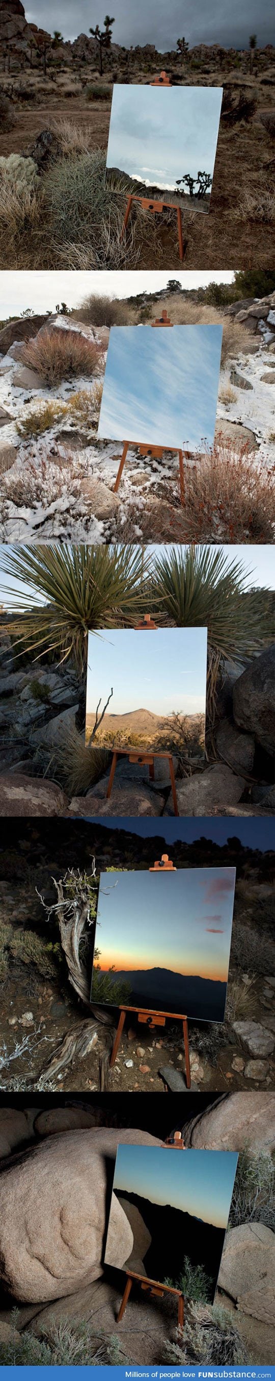 Photos of mirrors in the desert
