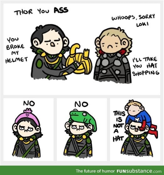 Thor and Loki go hat shopping.