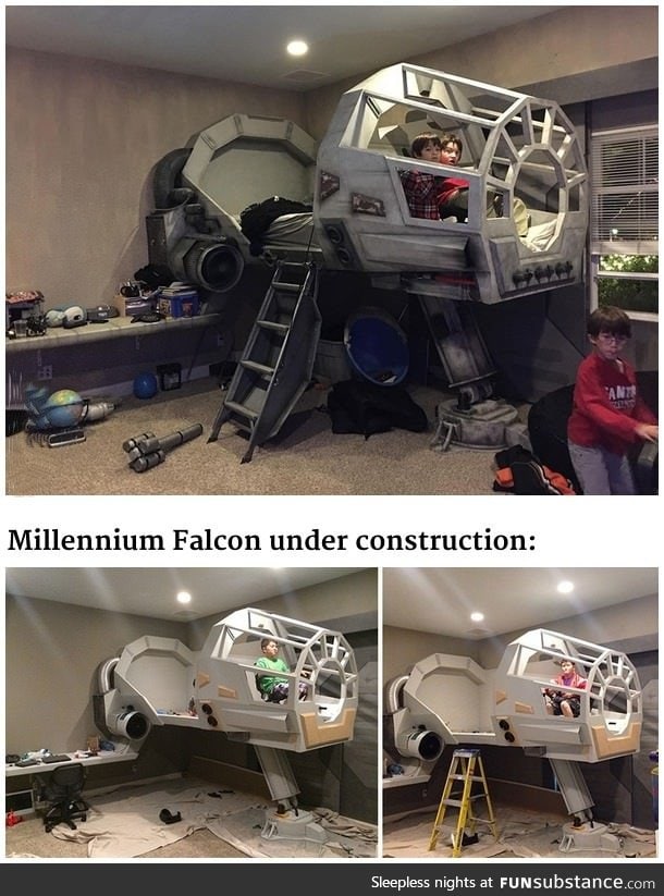 This father built his son a Star Wars Millennium Falcon bed
