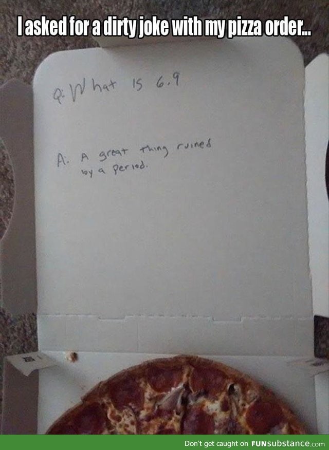 Dirty joke on a pizza box