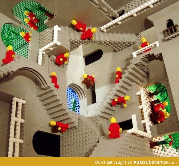 M. C. Escher's "Relativity" recreated in Lego by Andrew Lipson