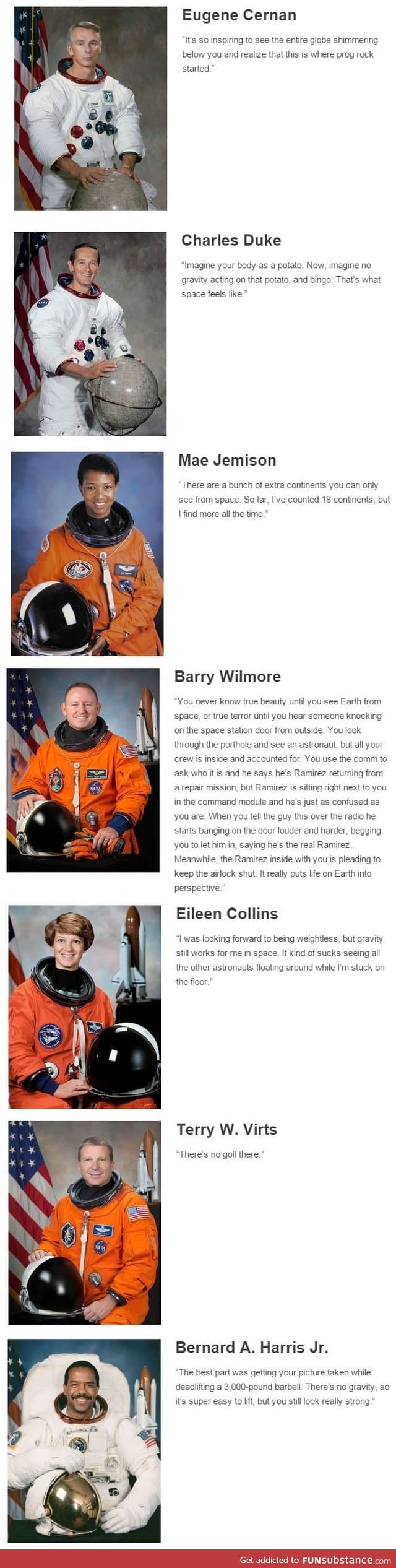 Seven Astronauts describe what it feels like to be in space