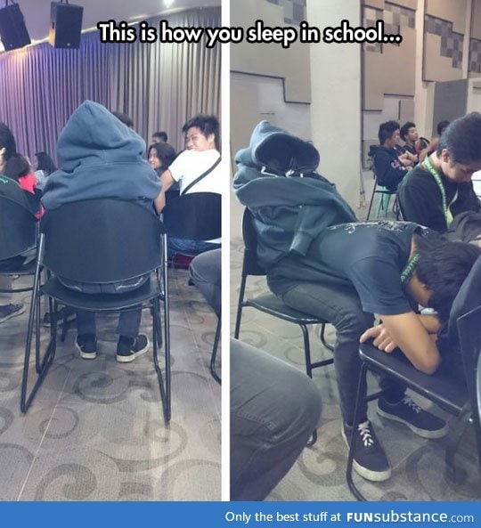 A clever way to sleep in class