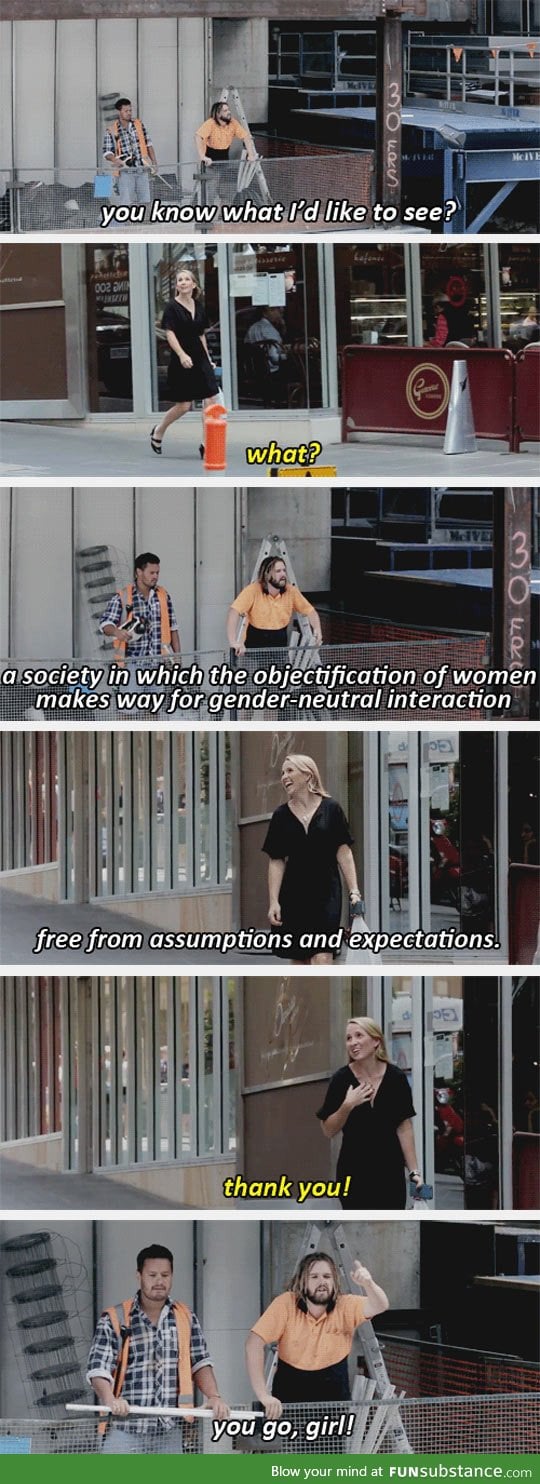 Construction workers yelling things at women