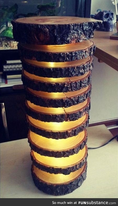 Lamp from log slices