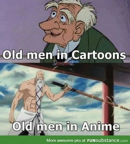 Asian vs White old man in cartoons