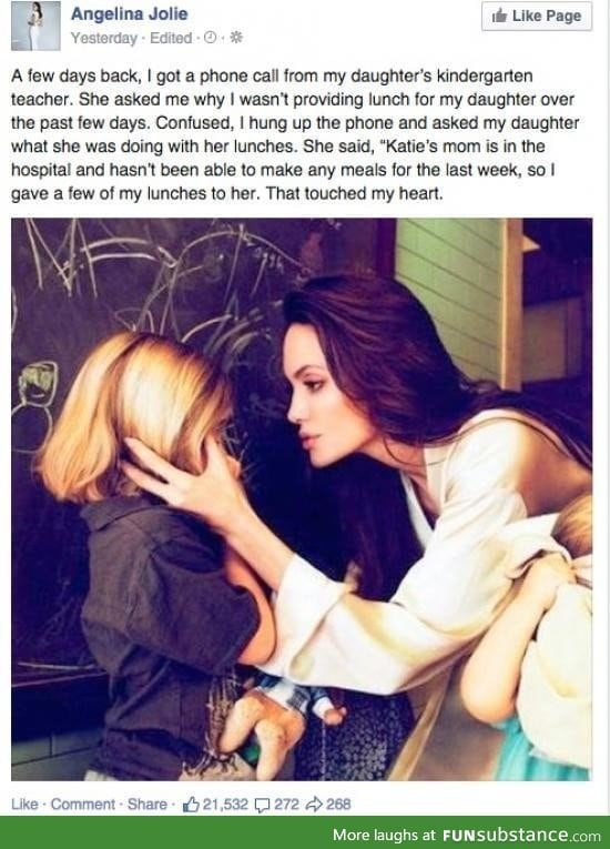 Angelina Jolie has a 100% true story about her altruistic kid