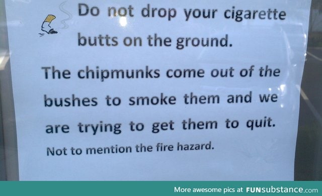 Witty reminder to smokers at work