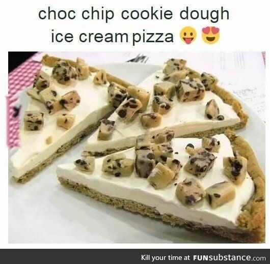 Choc chip cookie dough ice cream pizza
