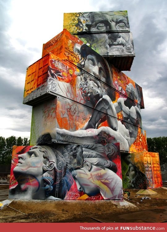 Greek Gods graffiti on containers