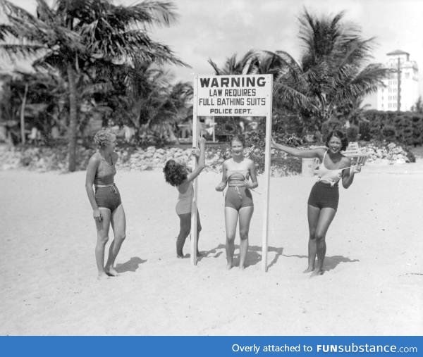 Young ladies taunting the law, 1934, Miami Beach