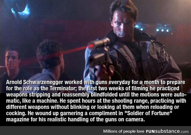 Arnold practiced with guns for a month