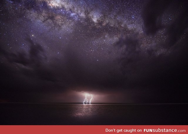 The Milky Way and some lightning