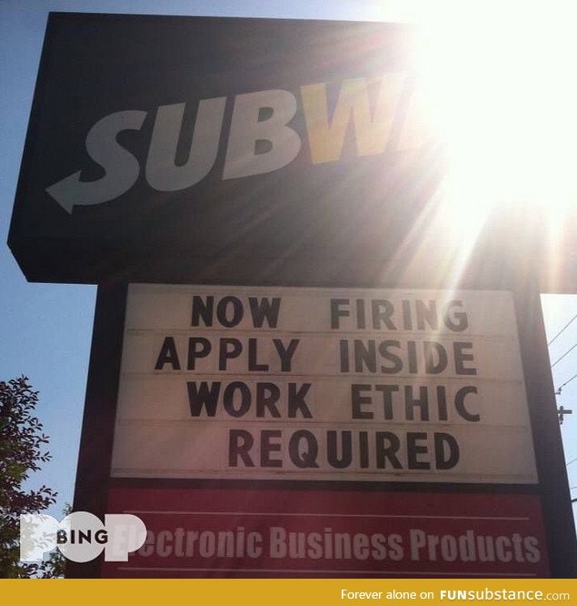 Subway is "Now Firing"