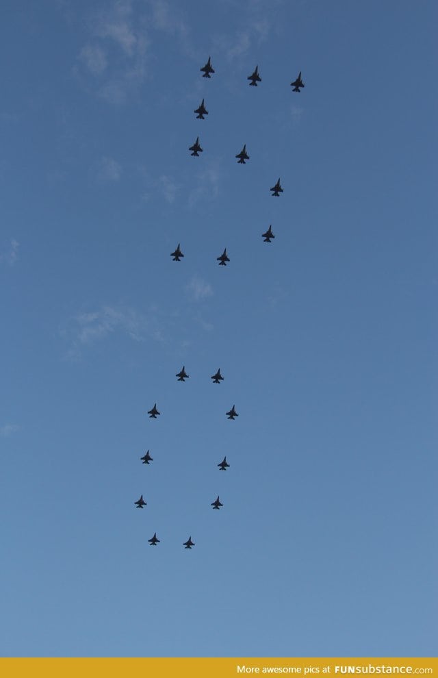 20 F16s flying in a "50" formation