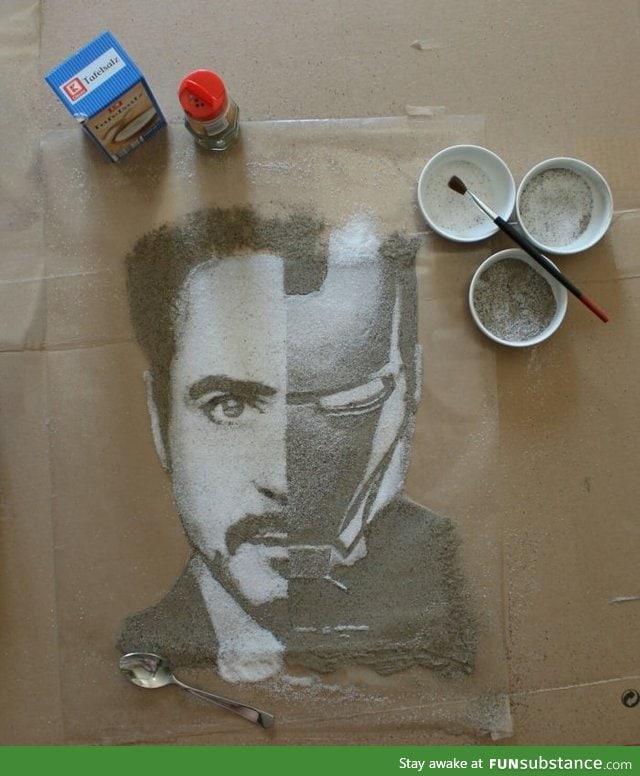 Robert Downey Jr. painted in salt and pepper