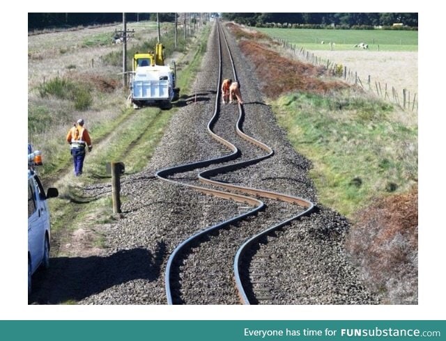These railroad tracks where straight, until an earthquake hit in New Zealand