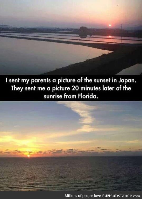 Sunrises on the opposite sides of the world