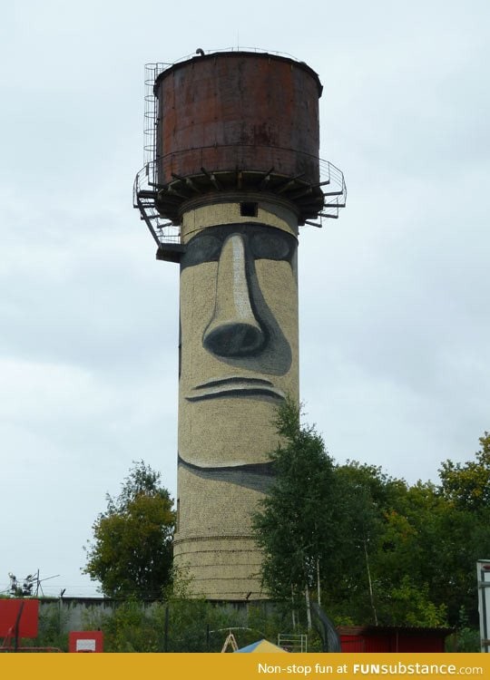Easter island statue water tower street art