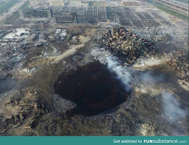The crater left after the explosion in Tianjin
