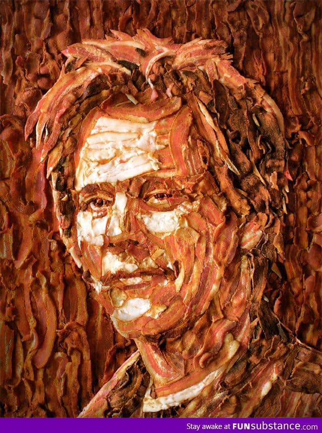 Portrait of Kevin Bacon made of bacon
