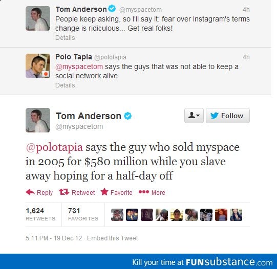 Myspace Tom gives a well deserved response