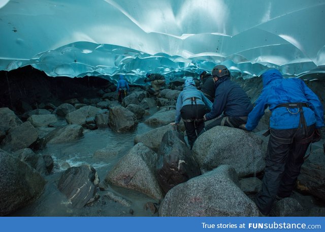 Hiking in a glacier