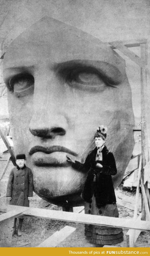 The Statue of Liberty and its model.