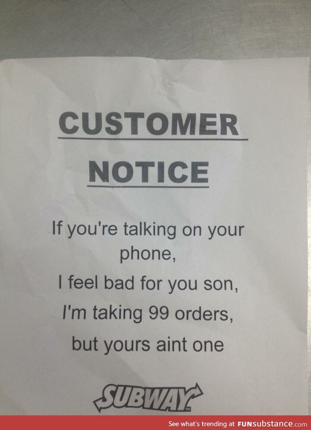 This Subway customer notice