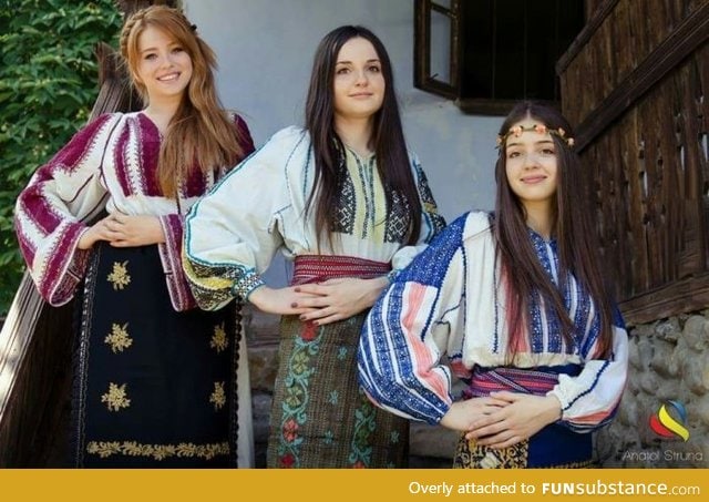 Romanian girls in traditional Romanian outfit