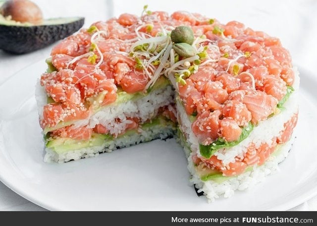 Salmon sushi cake