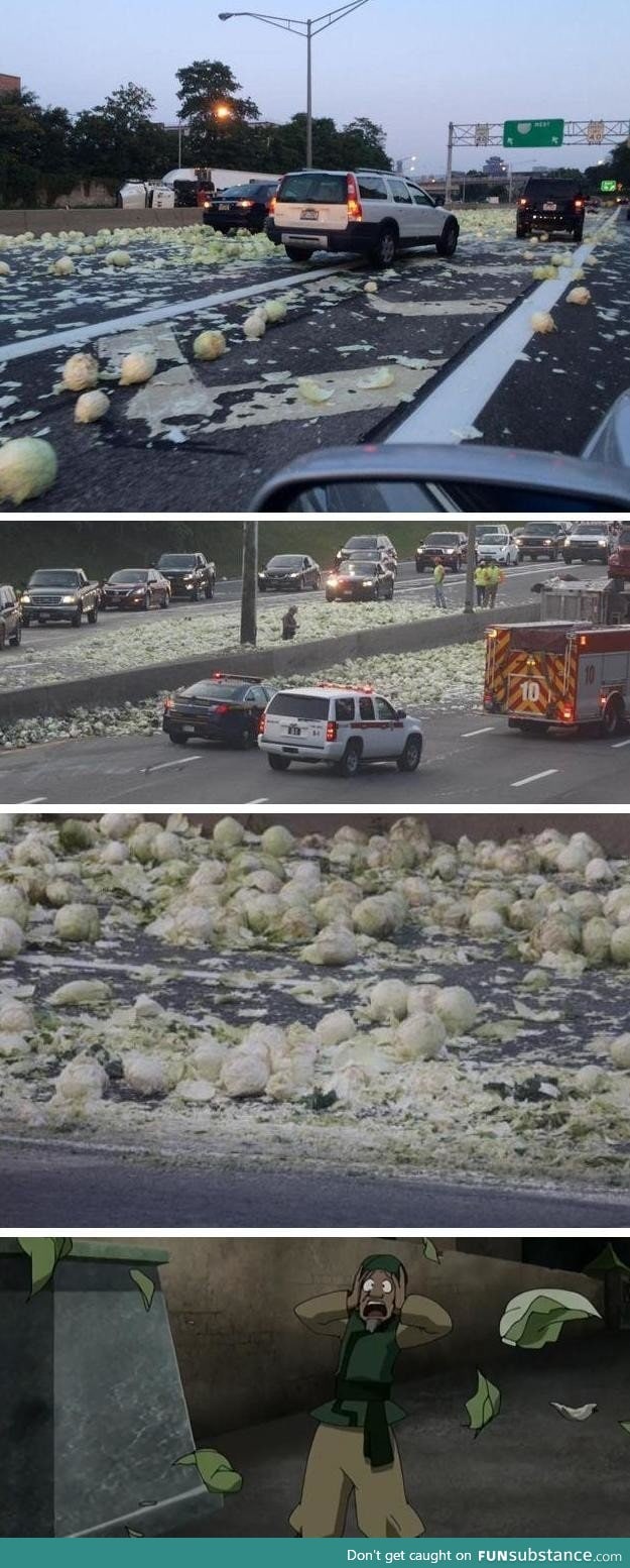 So a cabbage truck crashed on the highway near Rochester NY