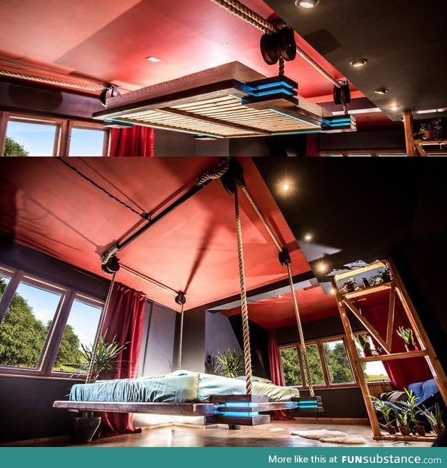 Modern hanging bed. So much space for activities!