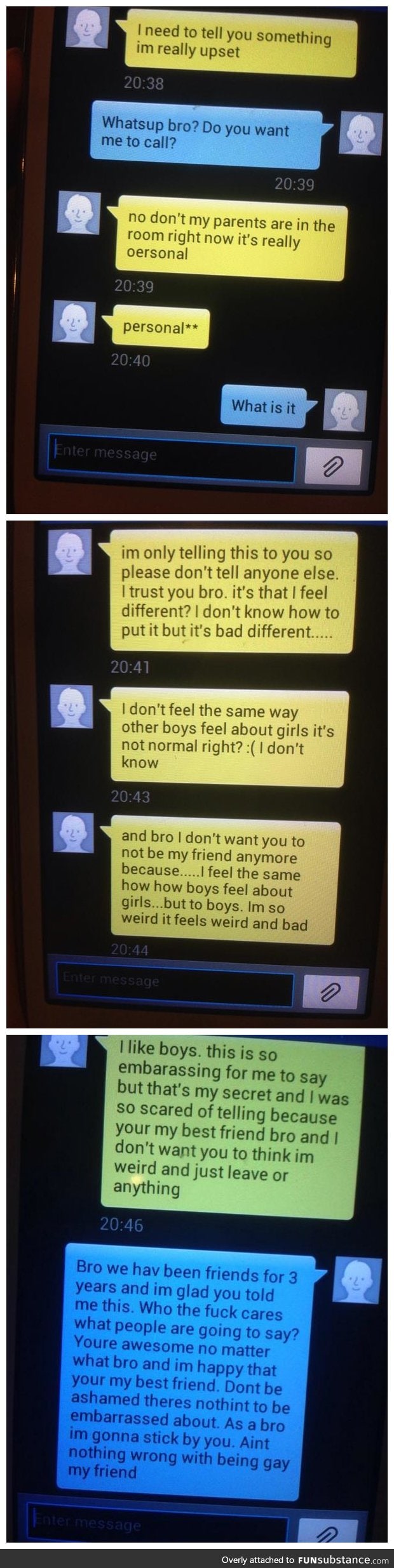 A heartwarming convo between a 13 year old and his best friend