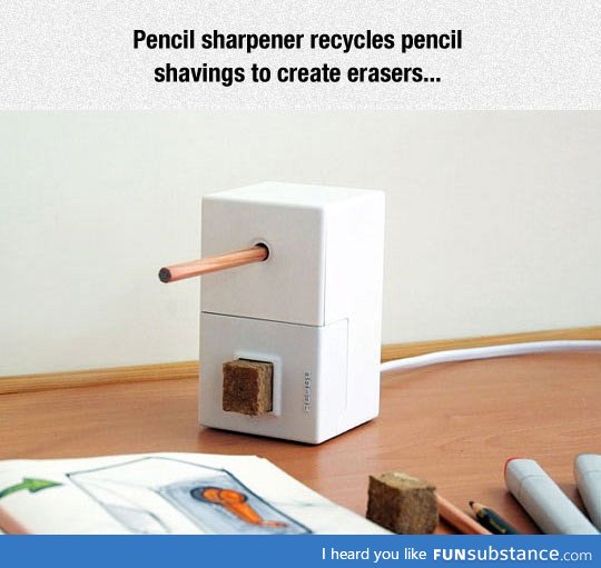 Pencil sharpener turns shavings into erasers