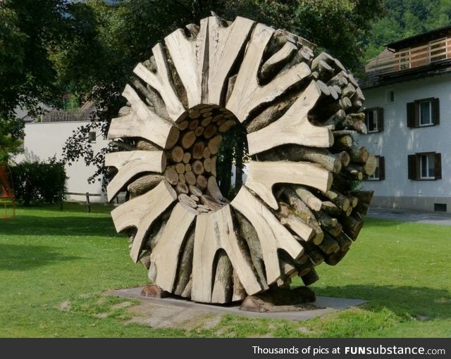 Wood wheel sculpture
