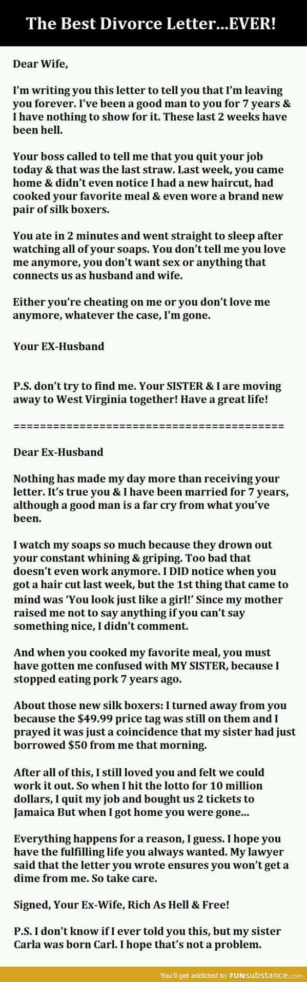 Now that's the best divorce letter ever