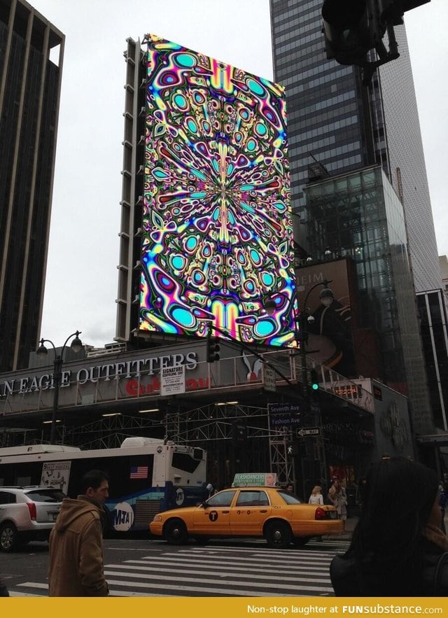 A broken billboard looking psychedelic while being tested