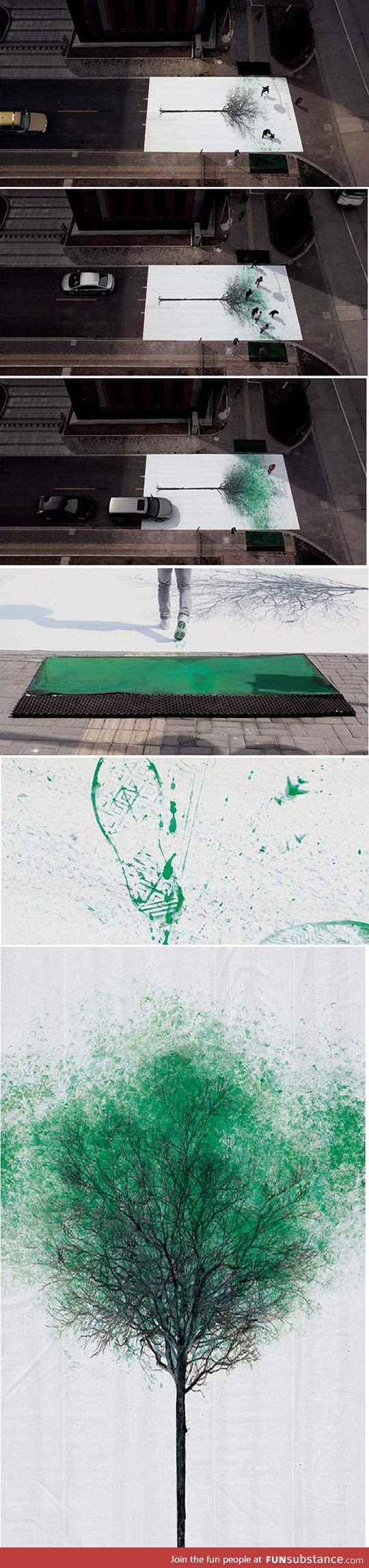 Pedestrian crossing turns footsteps into leaves
